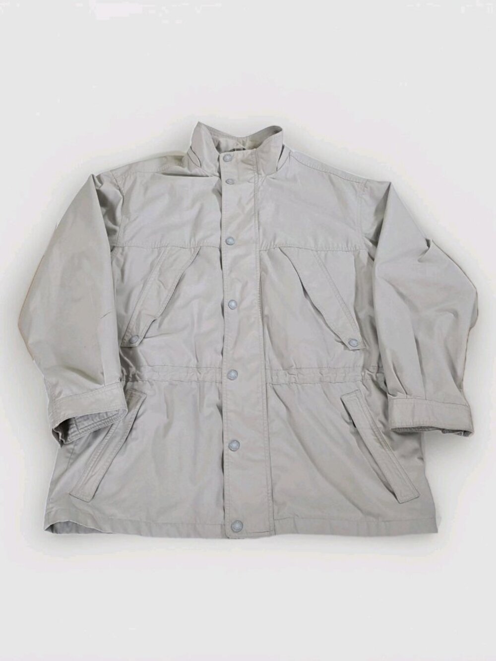 Vtg Eddie Bauer Field Jacket Men L Beige LS Grandpa Outdoor Heritage Lined FLAWS